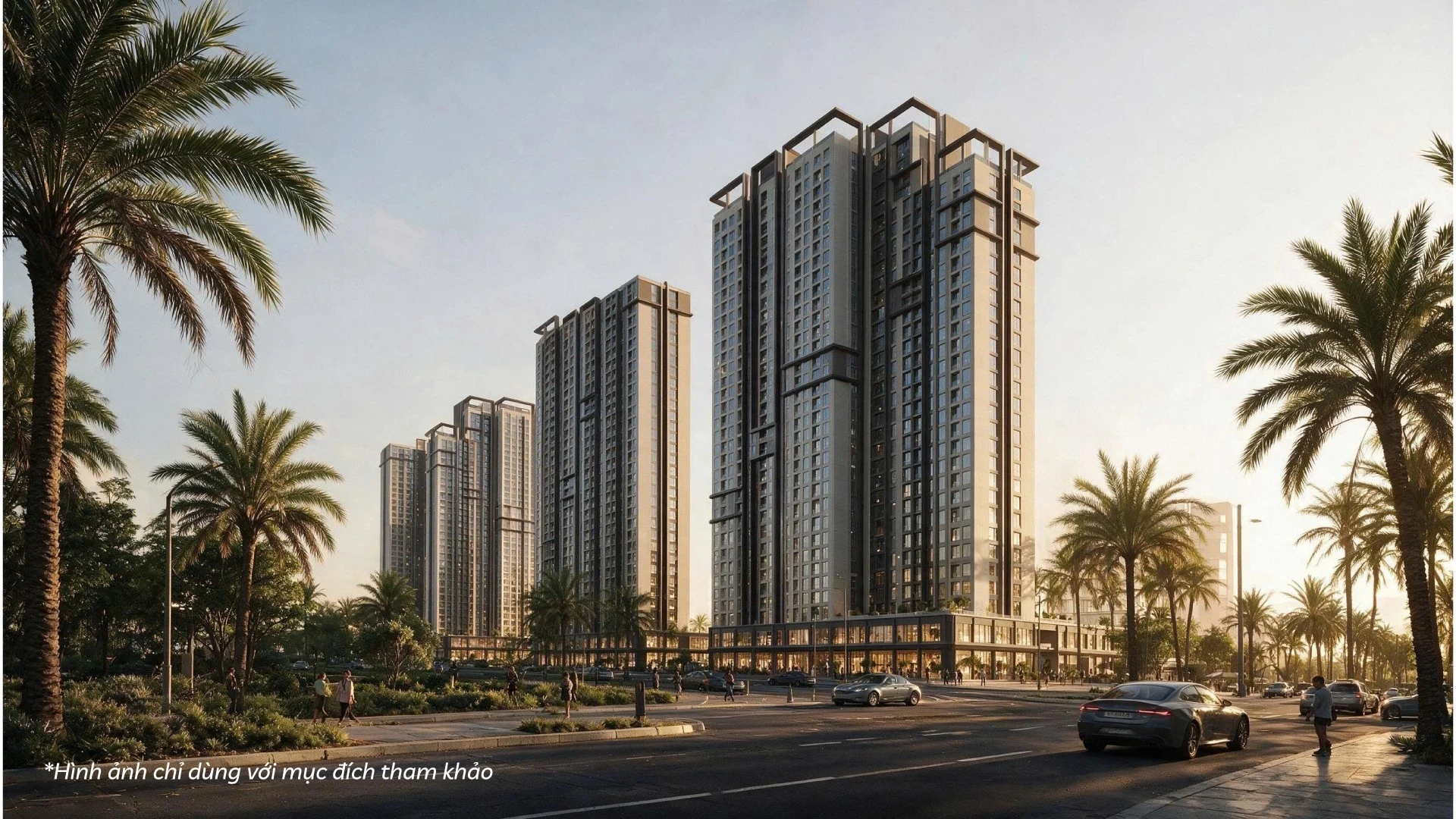 Phối cảnh mặt tiền trục đường chính trước các tòa nhà Zone A tại phân khu Zone A dự án The CityOn.