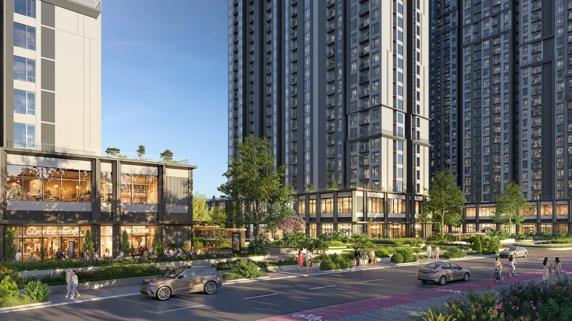 Phối cảnh sân cảnh quan kết hợp mặt nước và lối dạo nội khu Zone A tại phân khu Zone A dự án The CityOn.