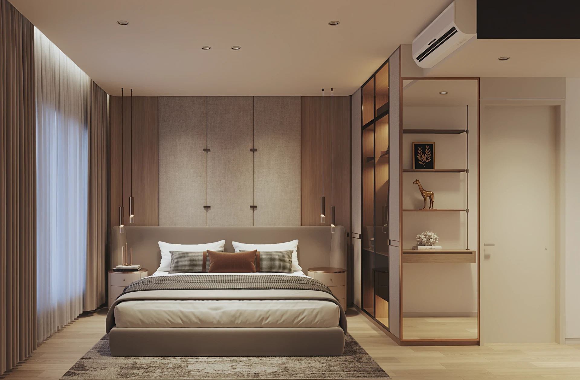 Phối cảnh phòng ngủ chính với giường và tủ quần áo căn hộ 3 phòng ngủ tại dự án The CityOn Ocean Park 3.