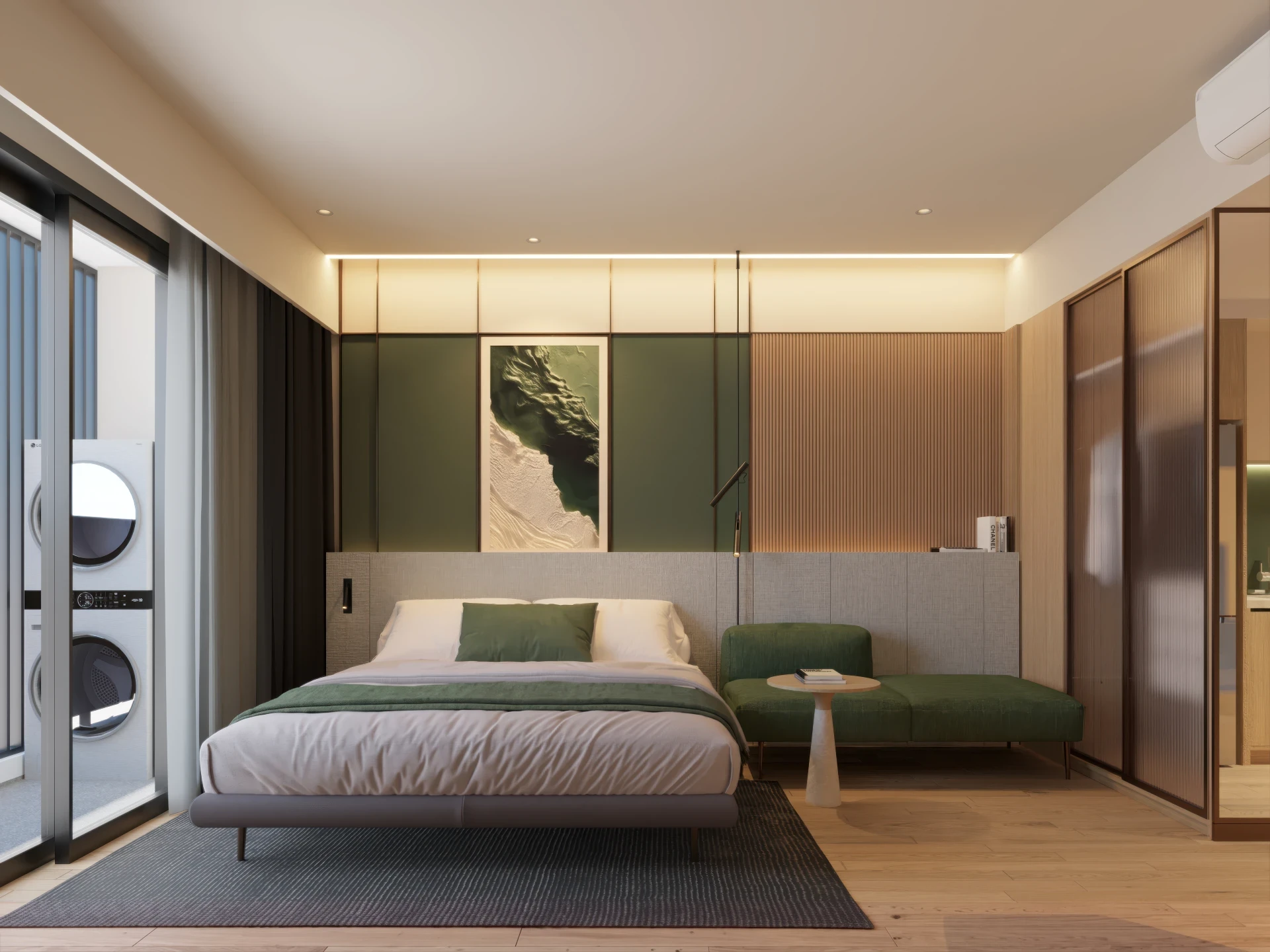 Phối cảnh khu vực giường ngủ và sofa trong căn hộ Studio tại dự án The CityOn Ocean Park 3.
