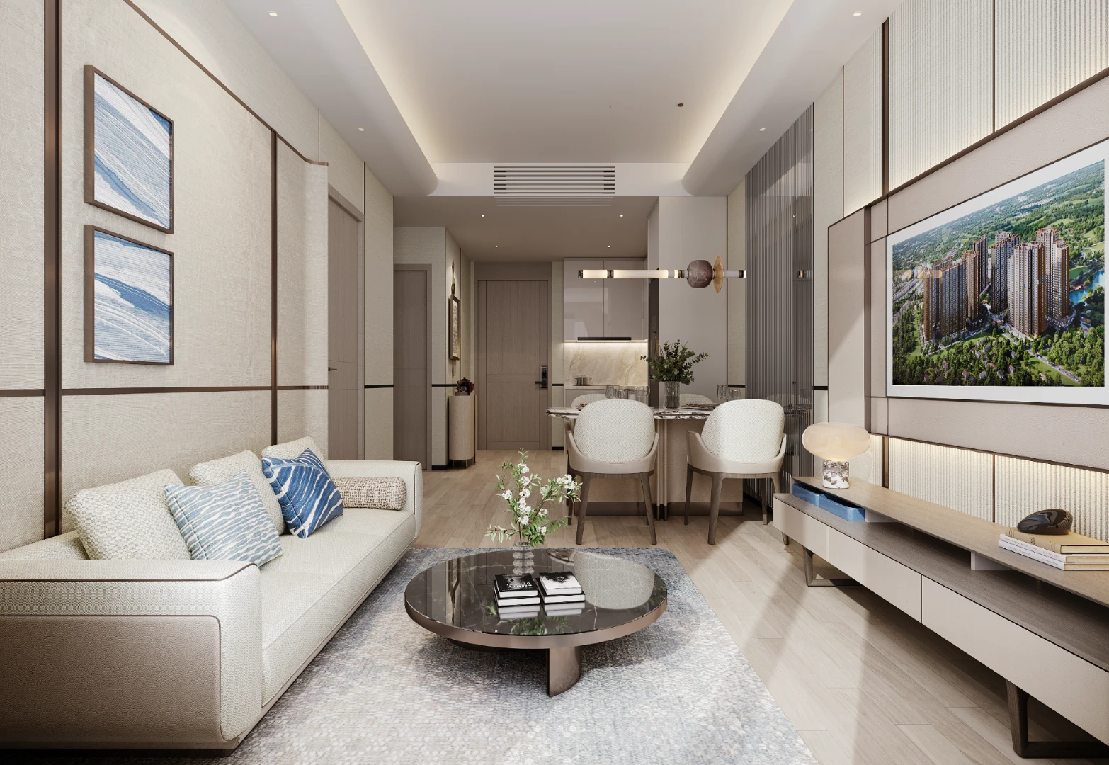 Ảnh 5: Phòng khách căn 2 phòng ngủ The Parkland sử dụng gam màu sáng và nội thất gọn.