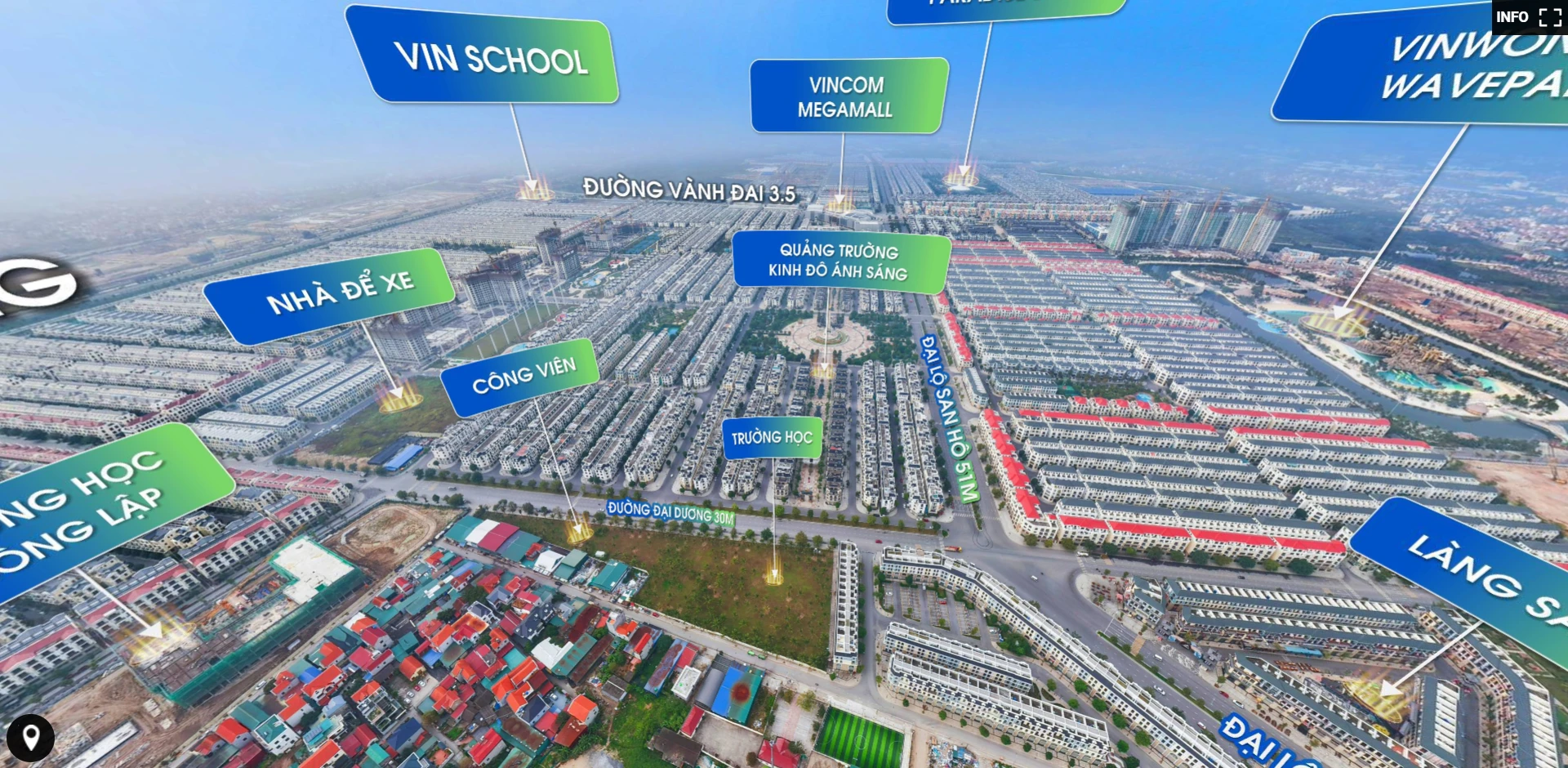 View 360 Imperia Ocean City - The Park Land Hướng view nhìn sang đường vành đai 3,5 và quảng trường kinh đô Ánh Sáng